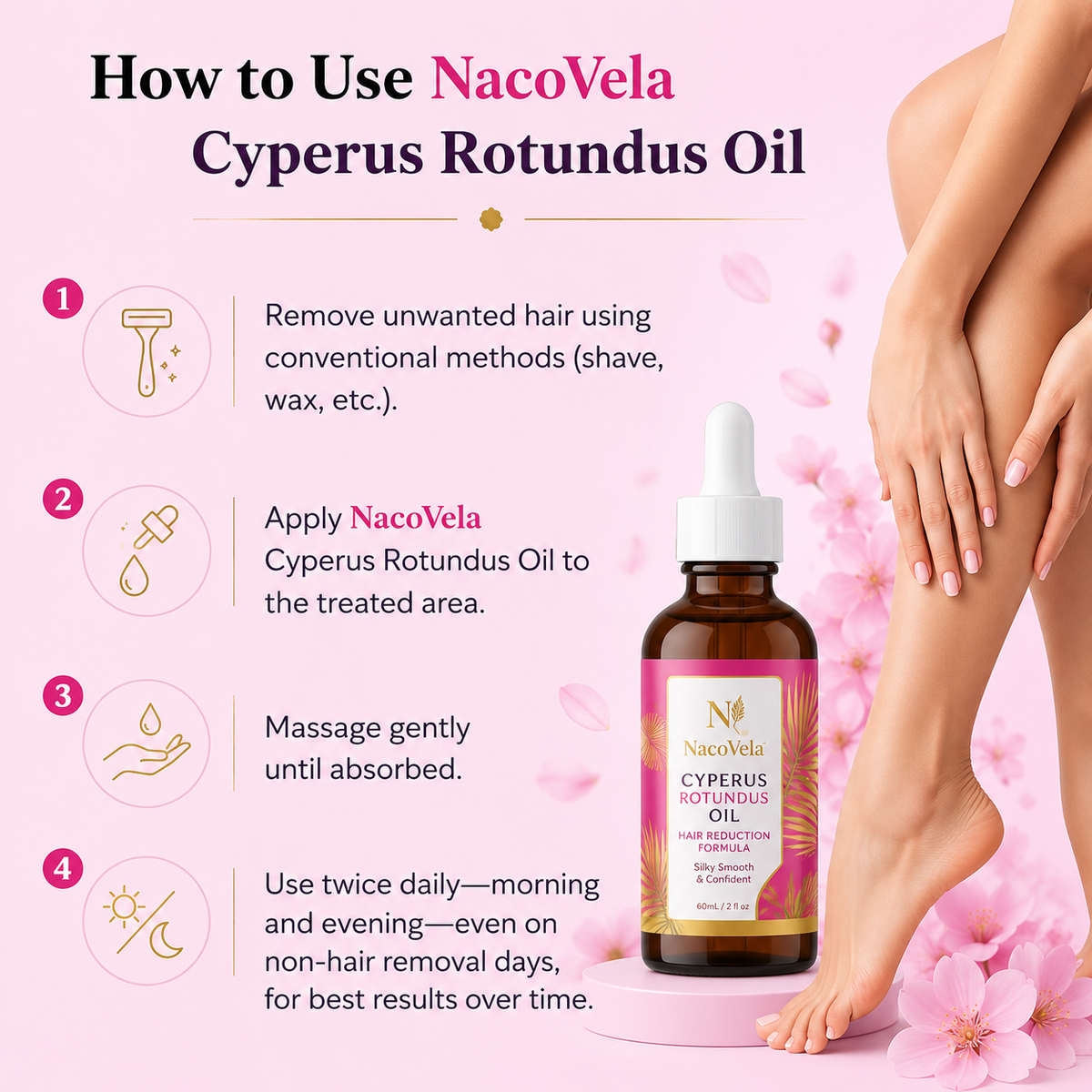 NacoVela™ Cyperus Rotundus Hair Reduction Oil — Post-Shave Smoothing Treatment