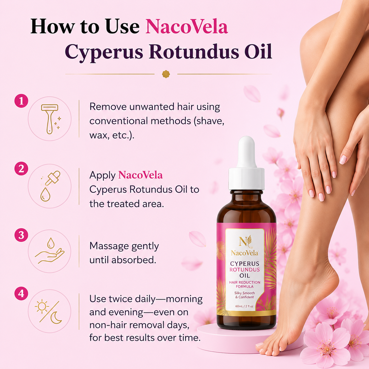 NacoVela™ Cyperus Rotundus Hair Reduction Oil — Post-Shave Smoothing Treatment