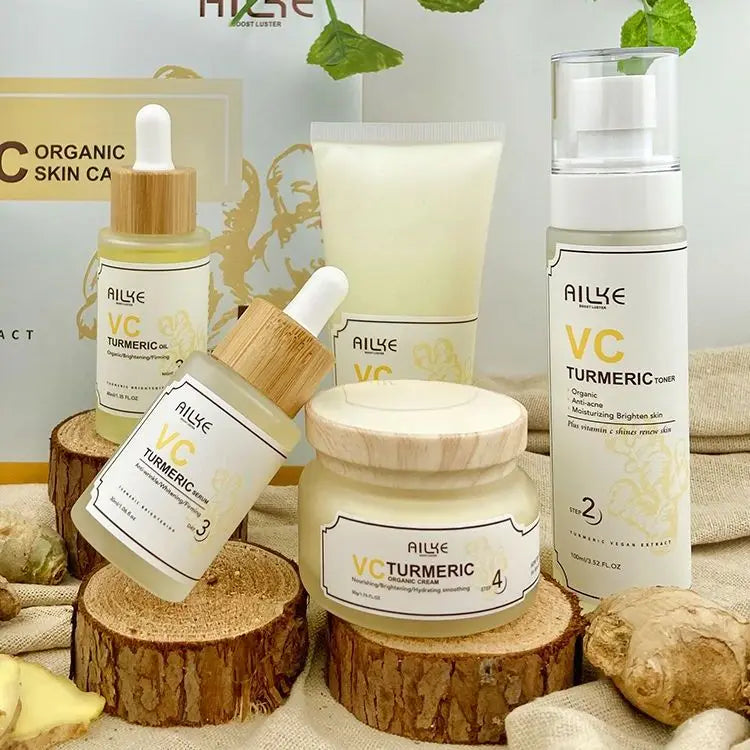 AILKE Organic Turmeric Whitening Skin Care Set, with Vitamin C, Clean Skin, Reduce Acne, Hydrating and Firming for Women