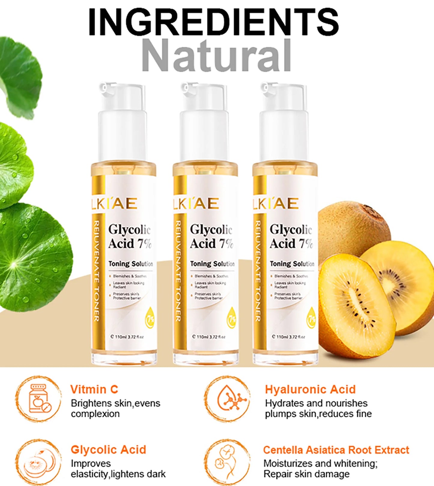 LKIAE Skin Brightener Set, Lightening, Hydration, Clean Stains, Remove Acne, Fine Lines, With Fruit Acid, Centella Asiatica