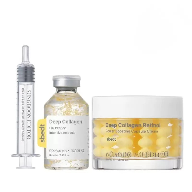 Silk Collagen Peptide Ampoule Serum Korean Care Set Deep Collagen Moisturizer Serum Retinol Power Capsule Cream Women Face Care