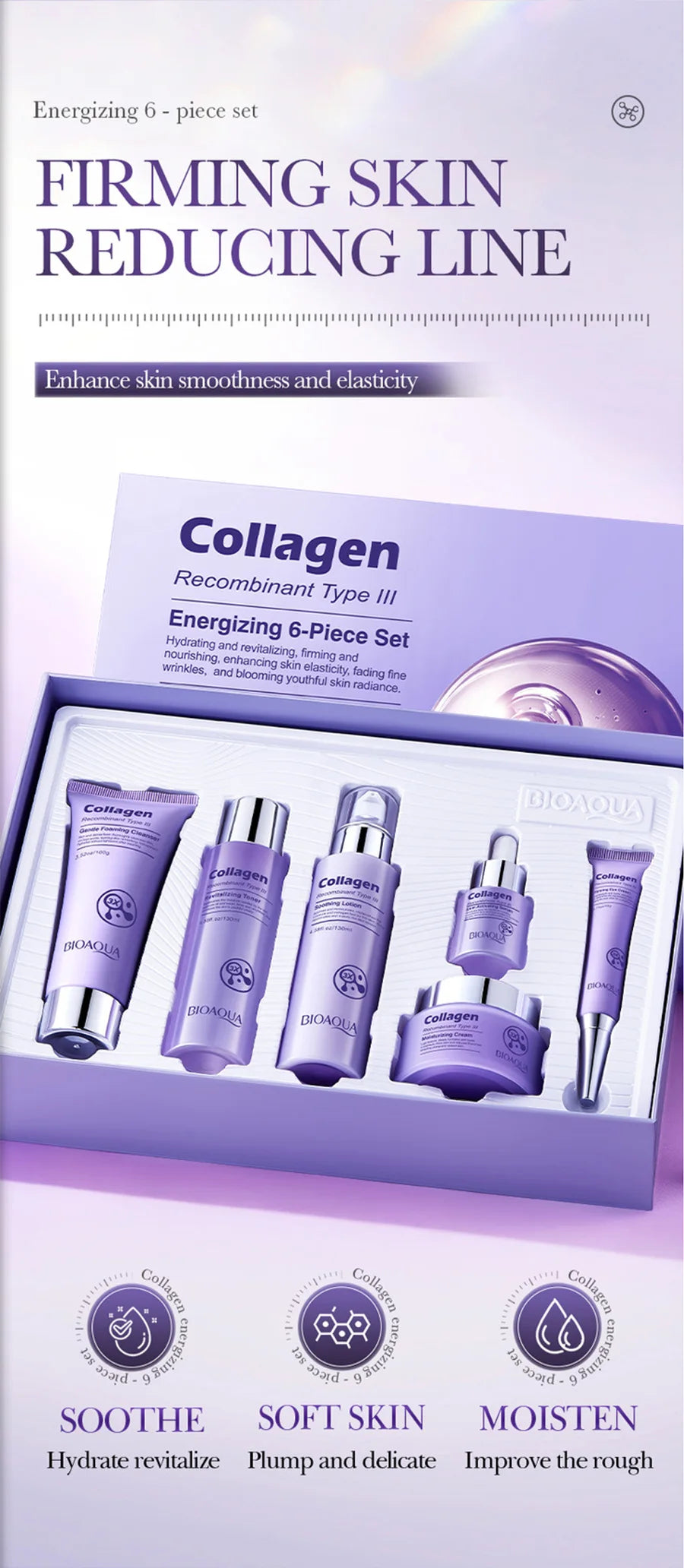 Anti-Wrinkle Skincare Six-Piece Set Collagen Anti-Aging And Firming Skincare Including Eye Cream Face Cream, Toner Lotion Serum