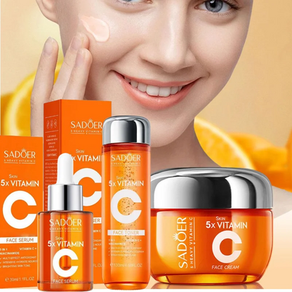 SADOER 5x Vitamin C Skincare Set - Brightening Face Serum, Toner & Moisturizing Cream, Hydrating  Korean Beauty Essentials