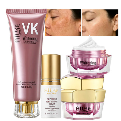 AILKE Lightening Face Care Set For All Skin Types, Whitening, Reduce Freckles, Melanin, Black Spots, Wrinkles, Even Skin Tone