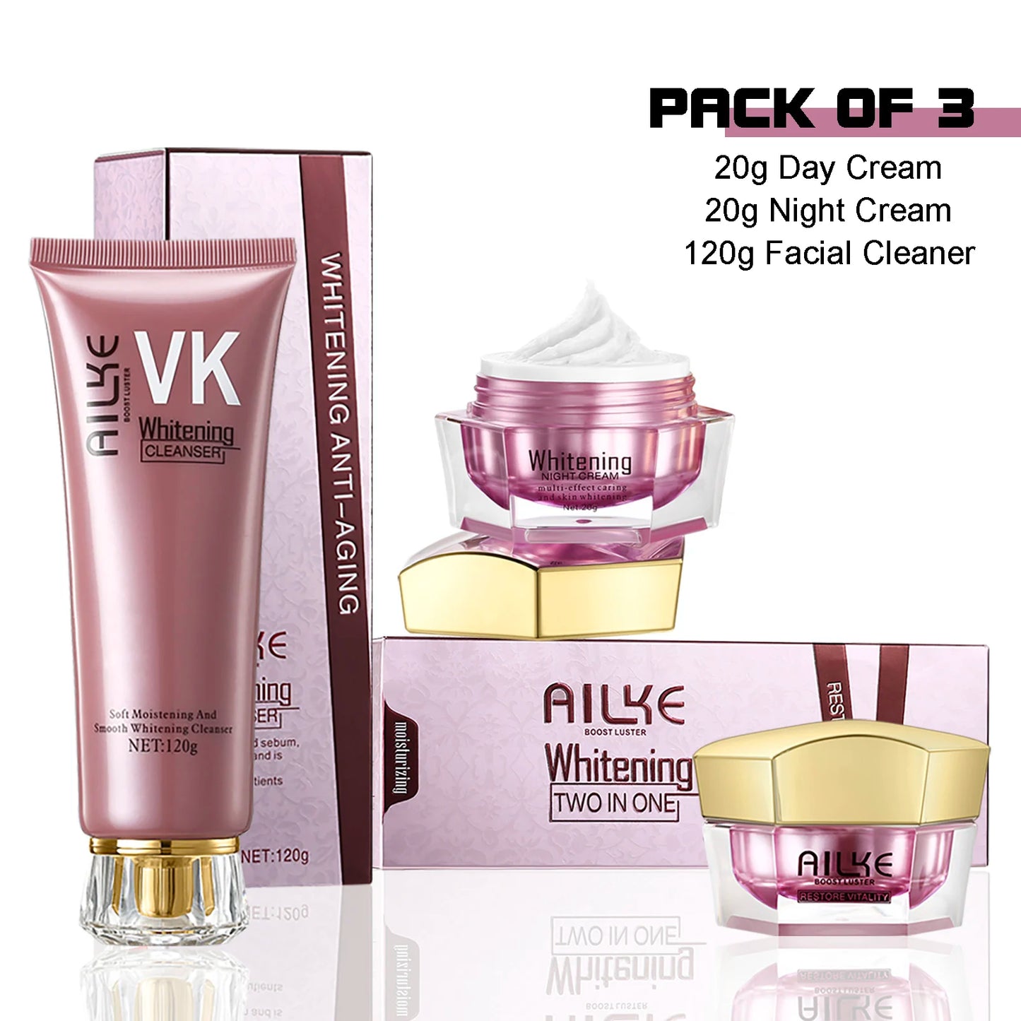 AILKE Lightening Face Care Set For All Skin Types, Whitening, Reduce Freckles, Melanin, Black Spots, Wrinkles, Even Skin Tone