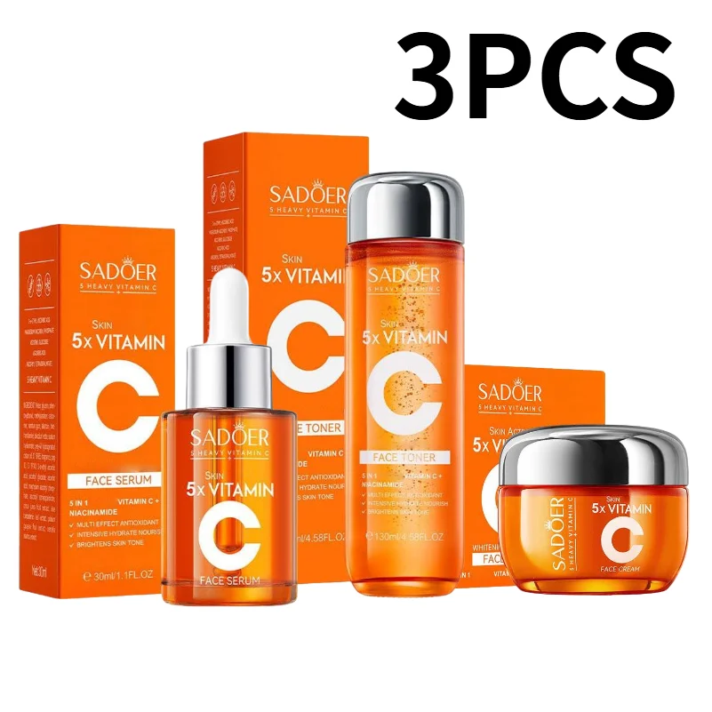 SADOER 5x Vitamin C Skincare Set - Brightening Face Serum, Toner & Moisturizing Cream, Hydrating  Korean Beauty Essentials