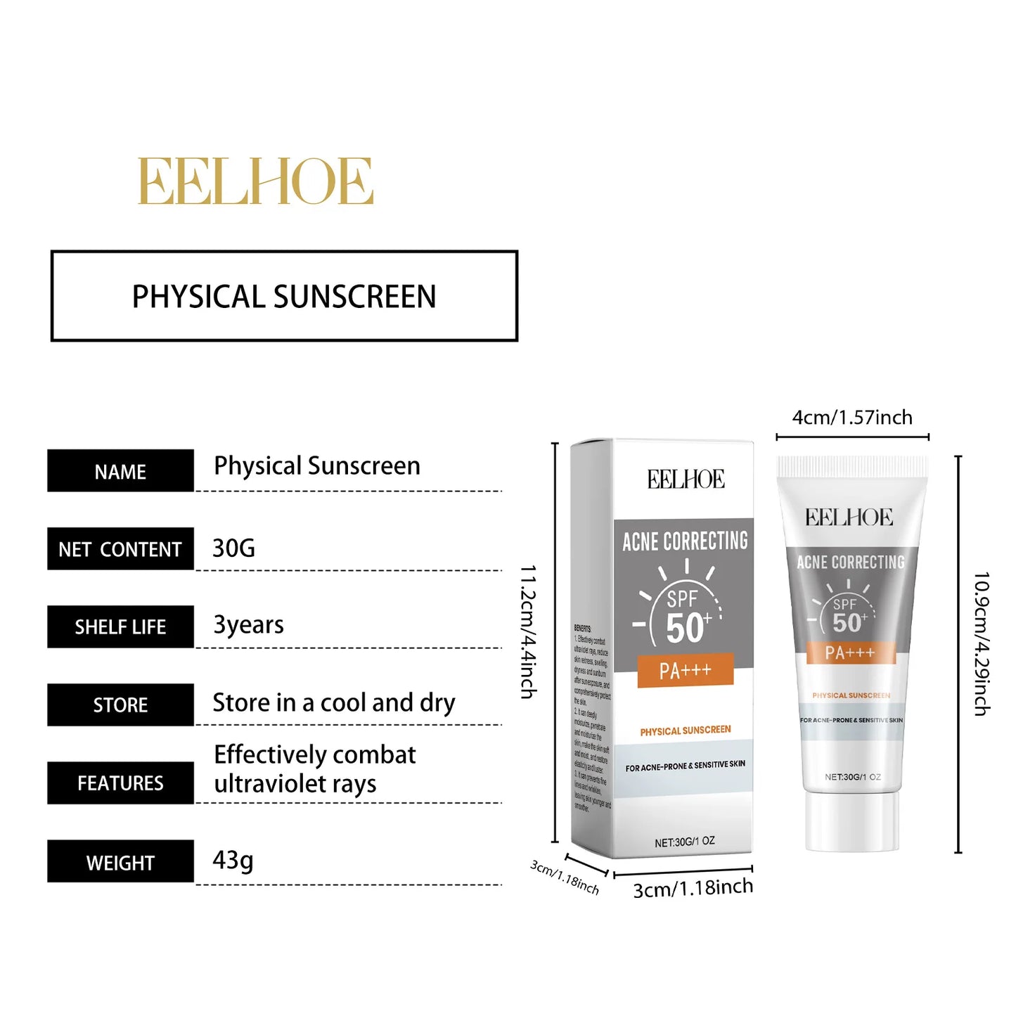 Deep Hydration Sunscreen Cream SPF 50+ UV Whitening Cream Korean Moisturizing Skin Care Tool for All Skin Type Cosmetics 30g
