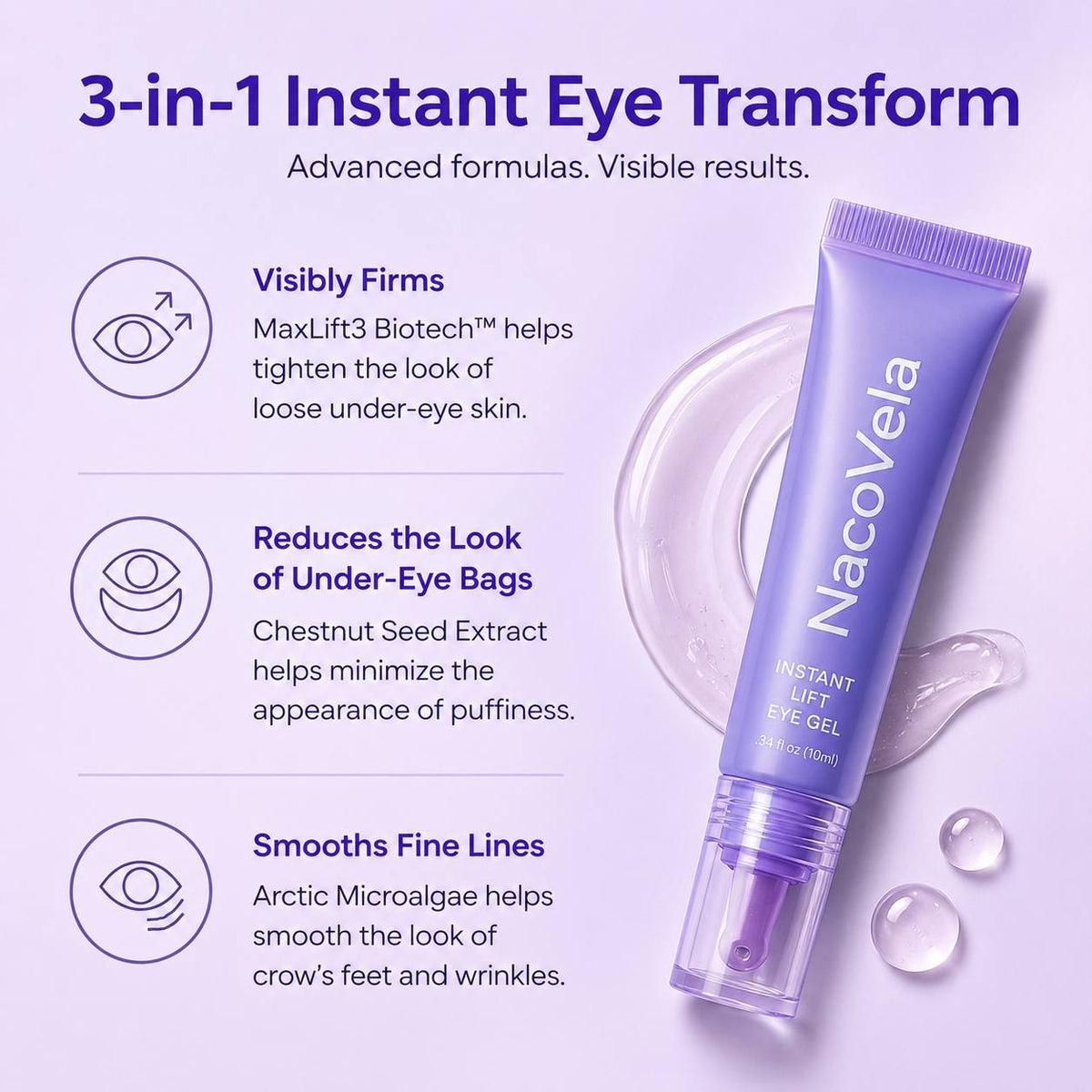 NacoVela InstaLift Eye Gel – 5 Minute Under Eye Tightening & Anti-Wrinkle Gel