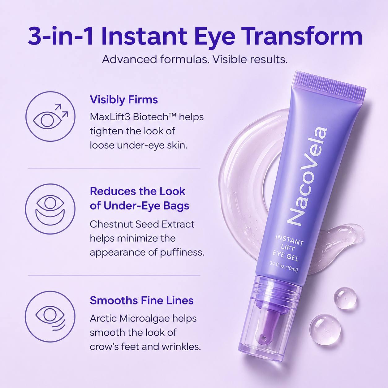 NacoVela InstaLift Eye Gel – 5 Minute Under Eye Tightening & Anti-Wrinkle Gel